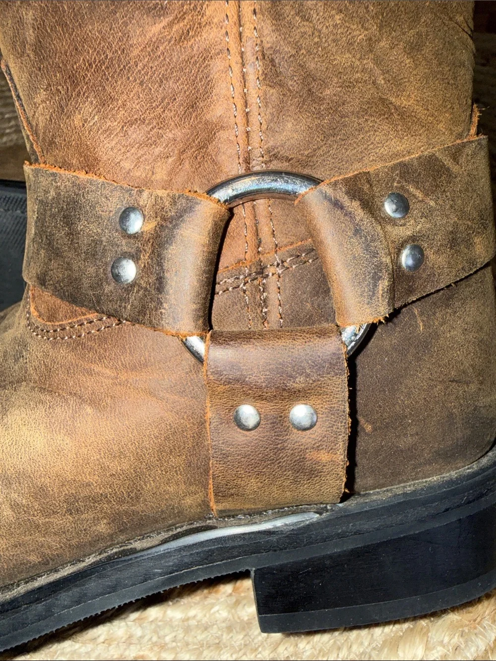 Old West Brown Leather Kids Engineer Harness Motorcycle Boots 13.0 D